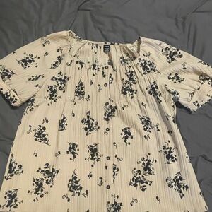 SHEIN Cream and Black Floral Blouse